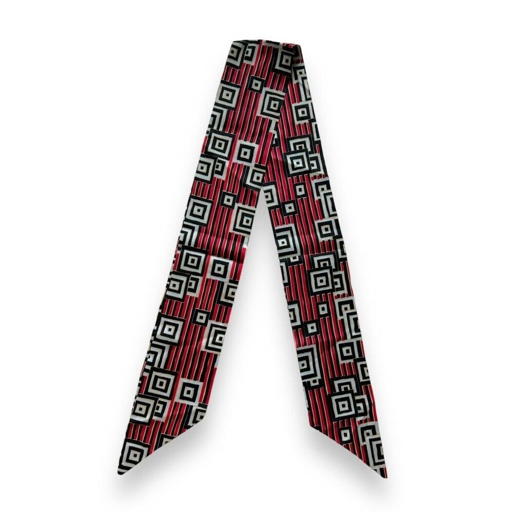 Red & Black Geometric Rectangular Scarf Tie Scarf Tie 4.5” X 61” Women Scarve